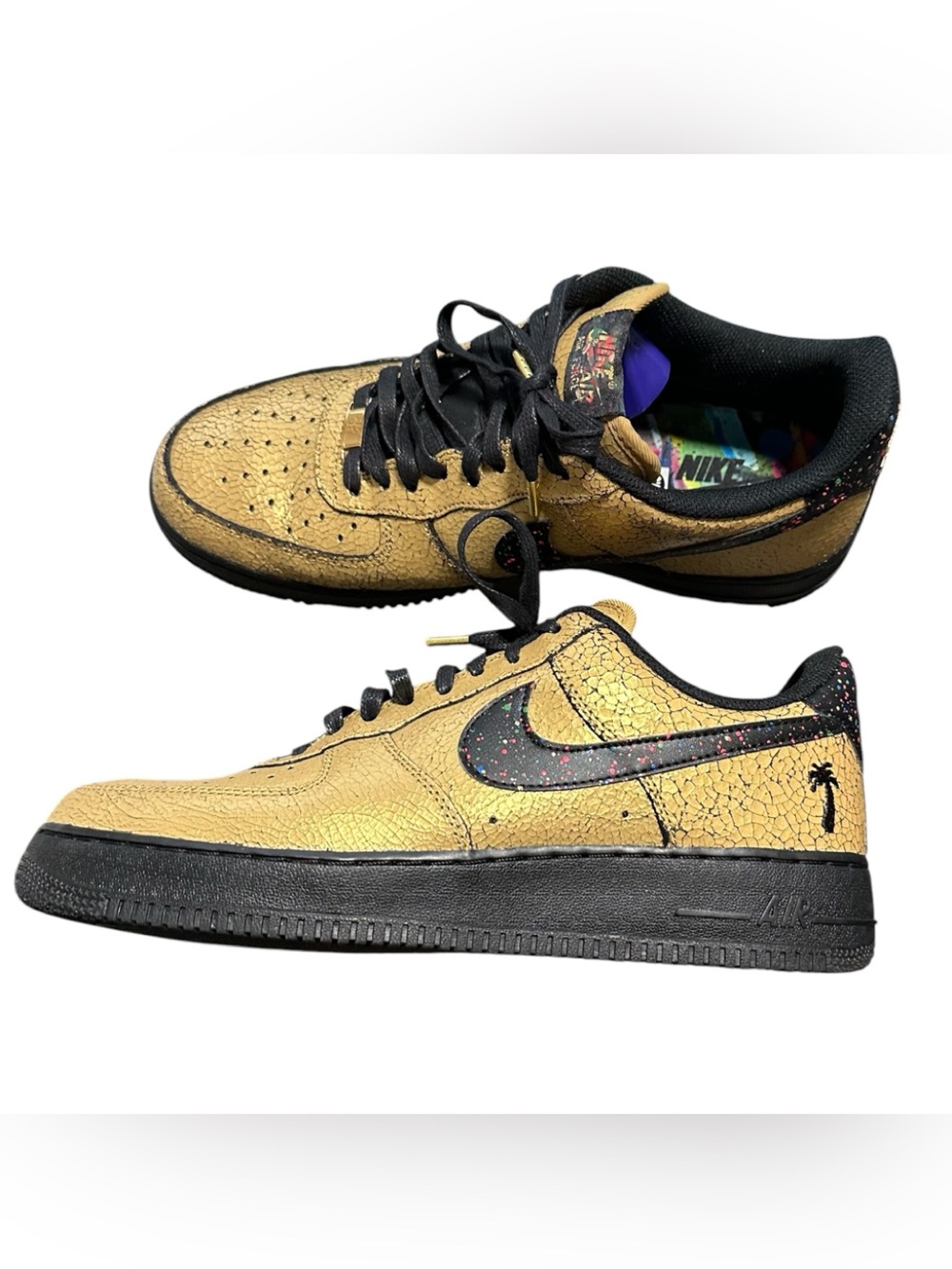 Nike Air Force 1 Low Gold Crackle Palm Tree Mens Size 10.5 AV3219 700